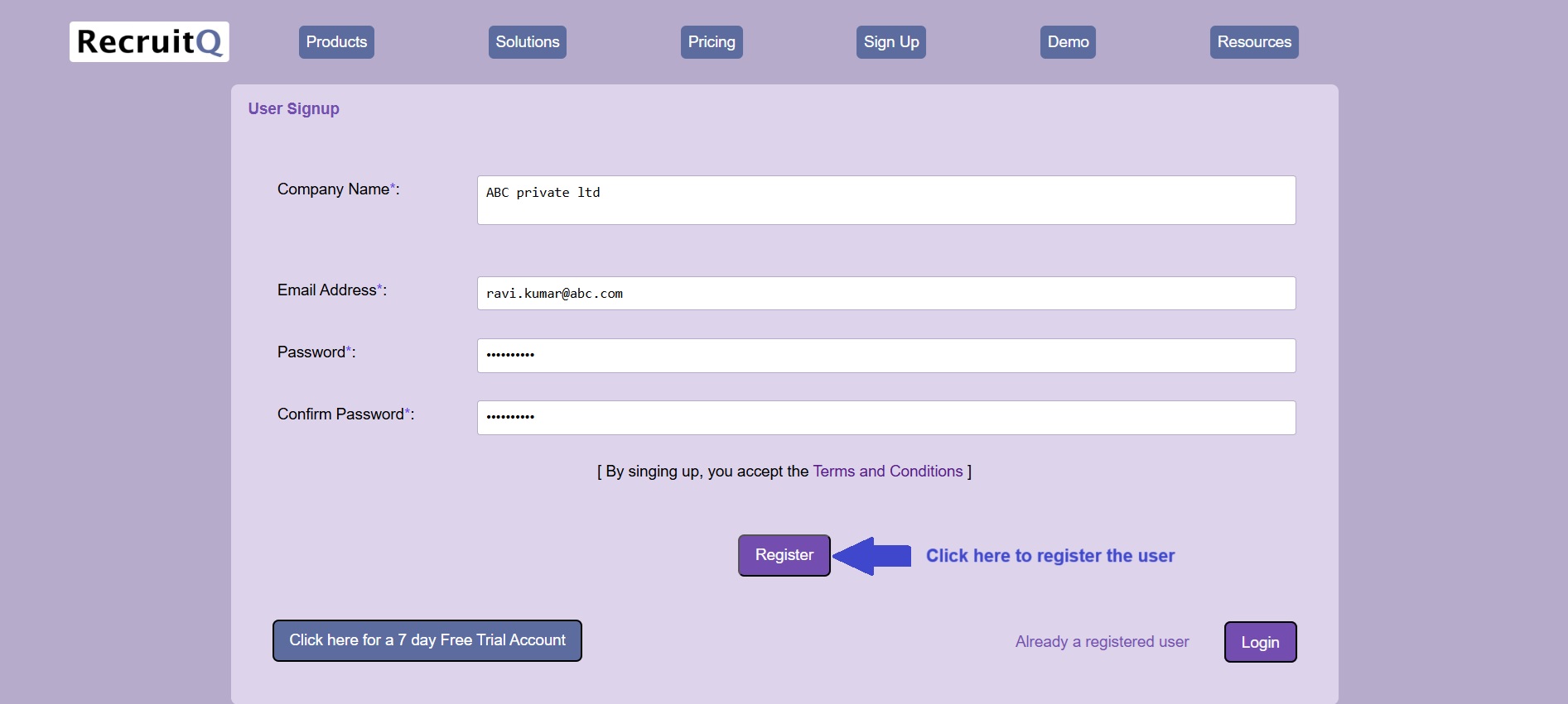 user registration